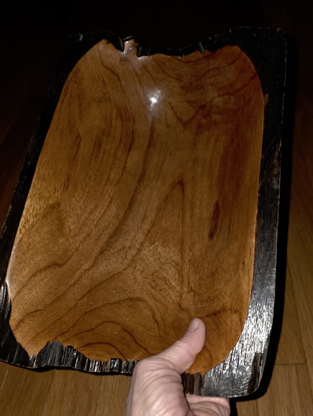 Vintage Hand-Carved Live Edge Wooden Bowl Rustic Teak Root Catch-All Tray